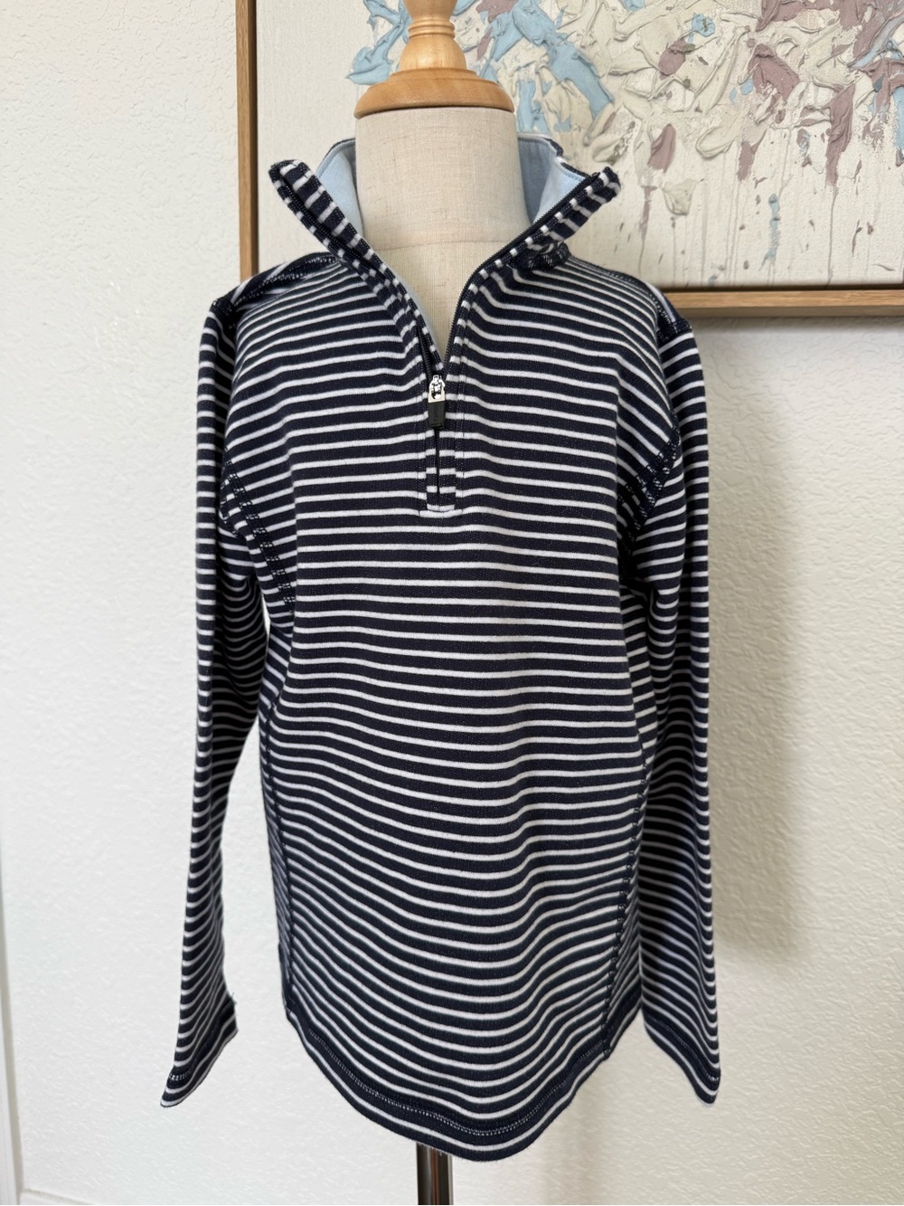 Crewcuts Navy and White Striped Quarter-Zip Hoodie
